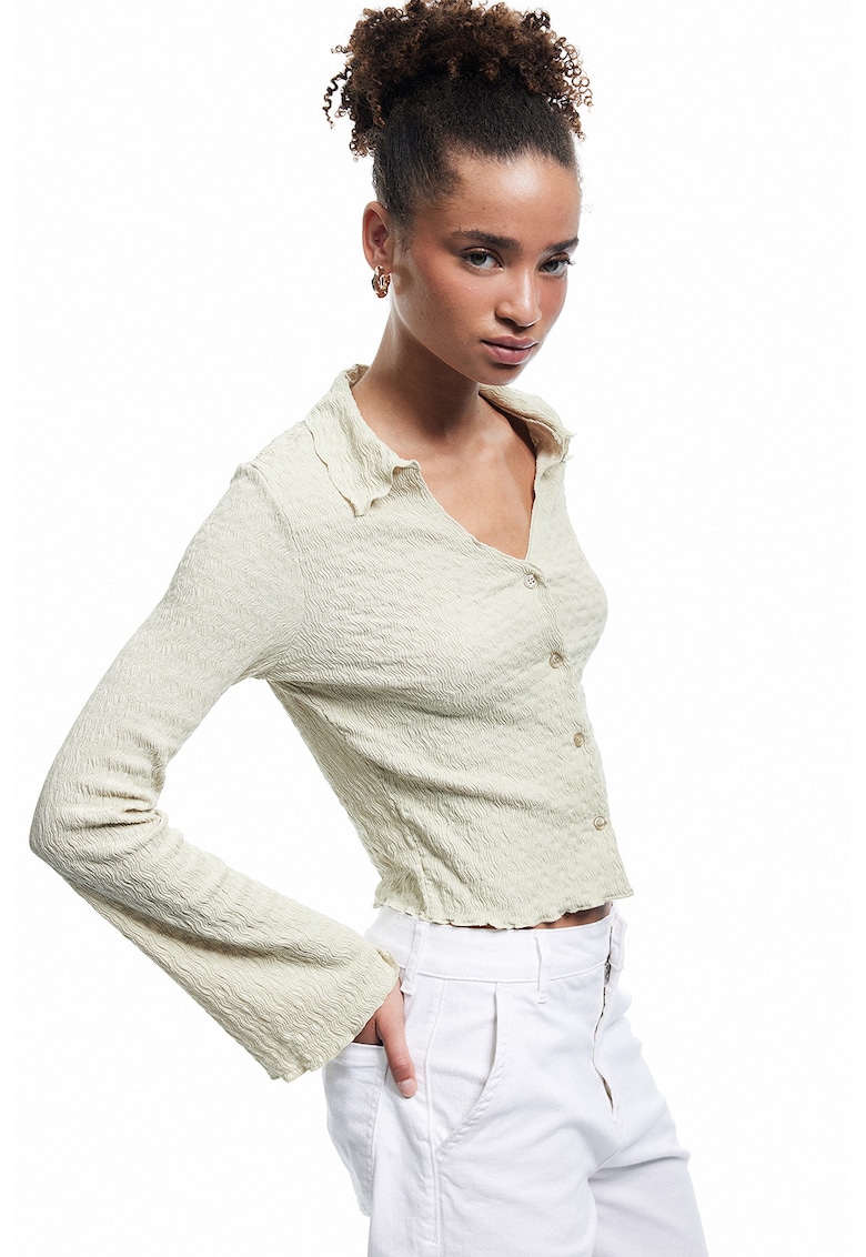 Camasa slim fit cu maneci clopot - Bej/Maro nisip
