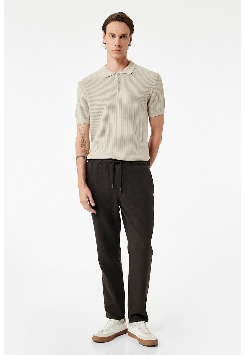 Pantaloni de bumbac cu talie ajustabila - Maro inchis