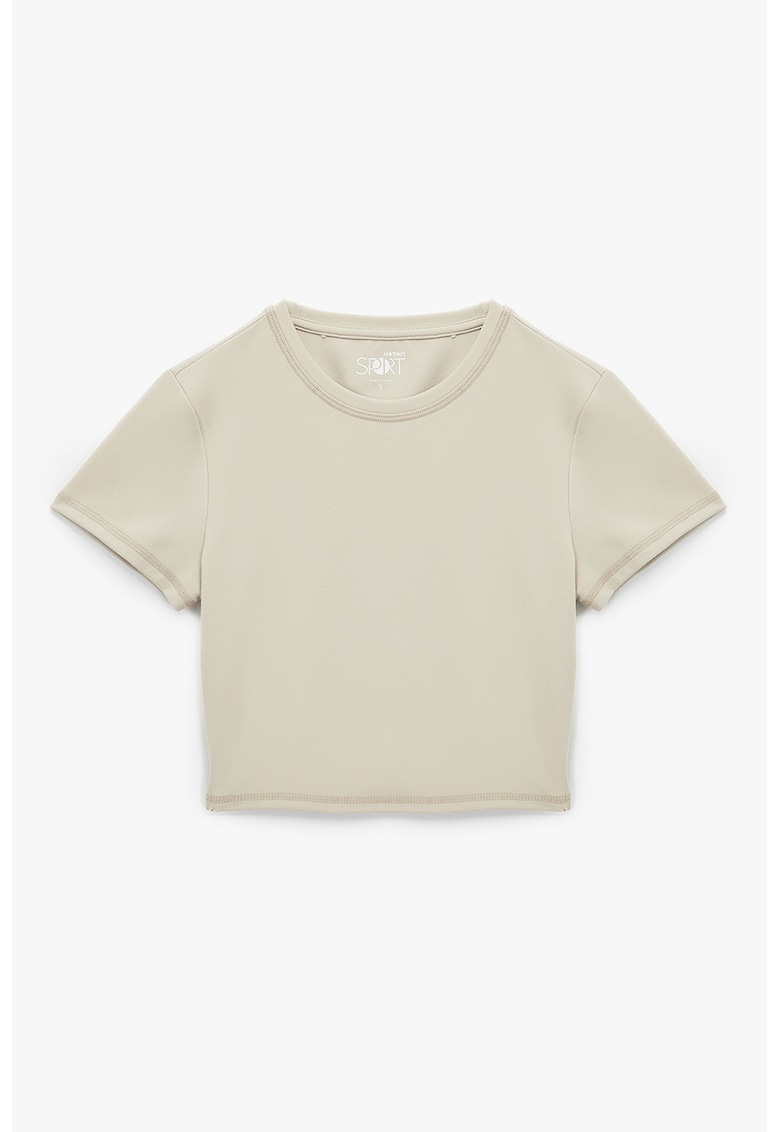 Tricou crop cu model uni - Maro nisip