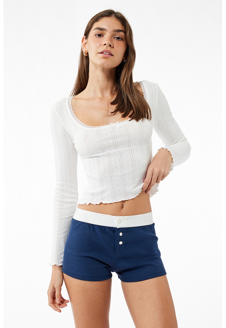 Oferte la Bluza crop de pijama din bumbac cu decupaje discrete - Alb