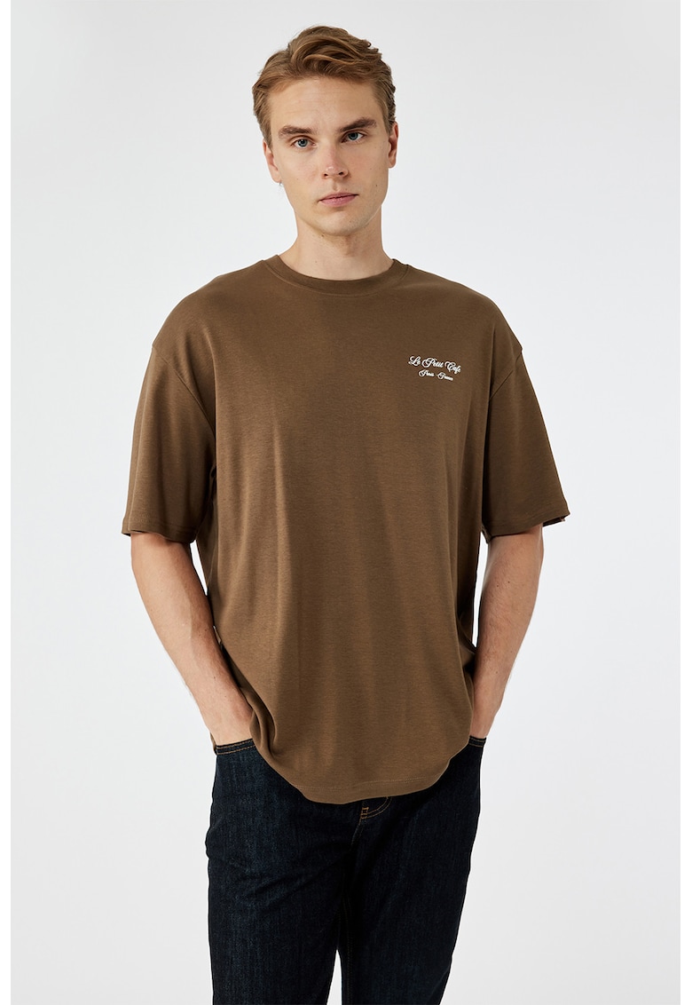 Tricou regular fit cu decolteu la baza gatului - Maro deschis