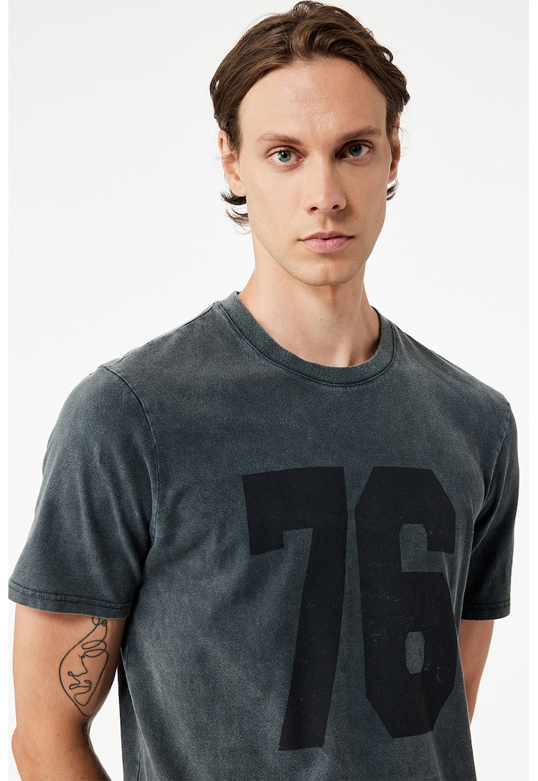 Tricou regular fit cu imprimeu - Gri carbune