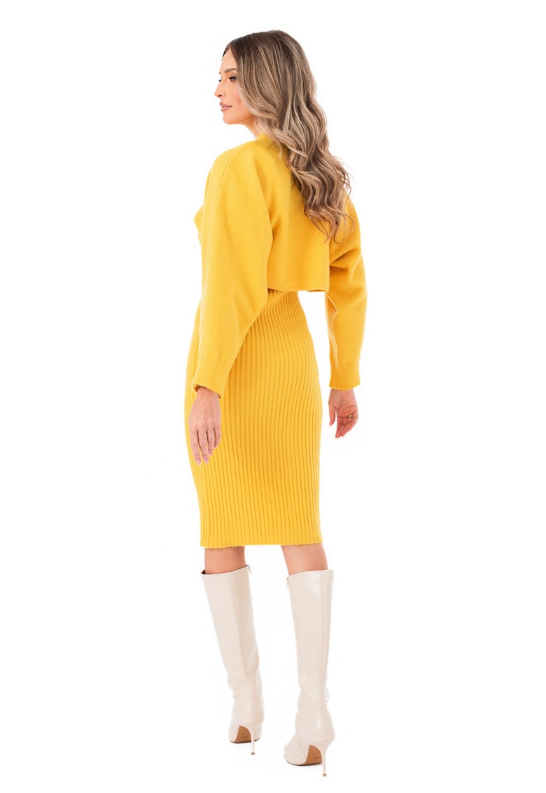 Set de rochie cu croiala bodycon si bluza crop - 2 piese - Galben sofran
