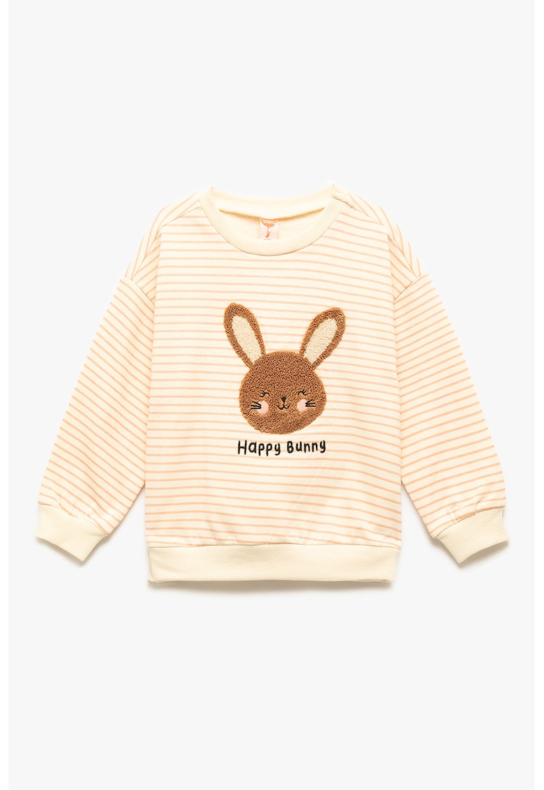 Bluza de trening cu dungi si aplicatie cu iepuri - Maro/Bej deschis