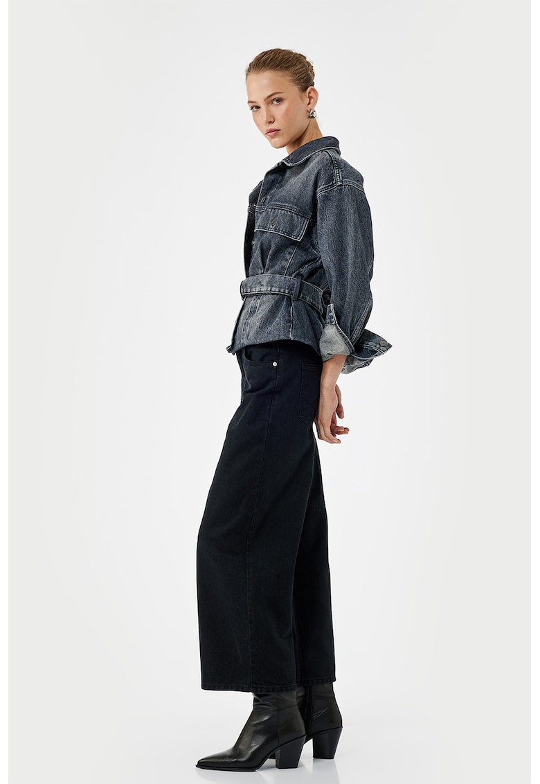 Blugi crop cu croiala ampla - Negru