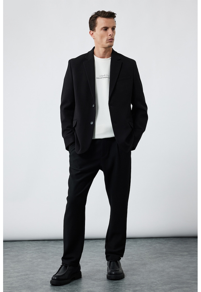 Pantaloni chino striati cu model uni - Negru