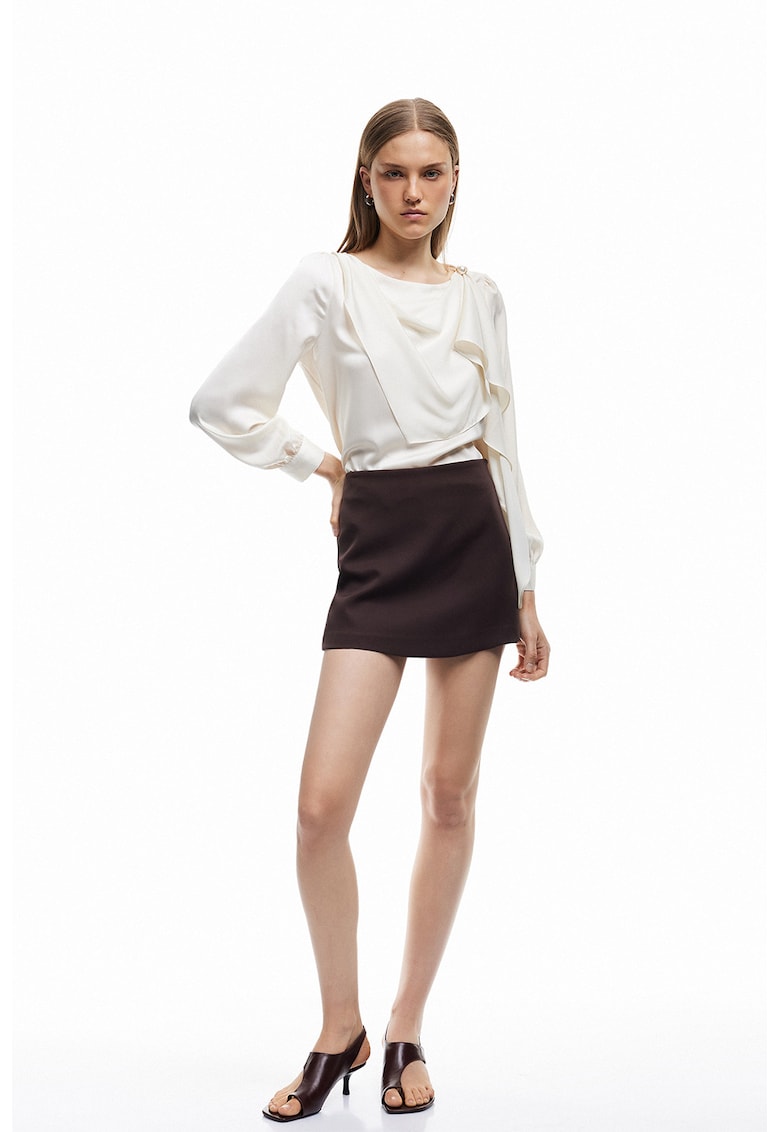 Bluza cu volan frontal - Alb fildes