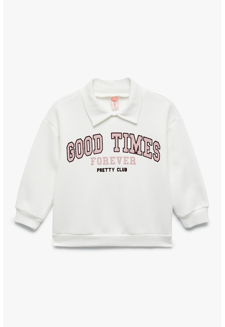 Bluza de trening cu imprimeu si guler polo - Alb fildes/Roz