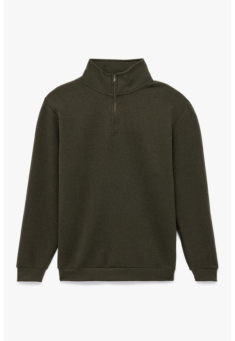 Bluza de trening cu aspect texturat si guler mediu - Verde padure