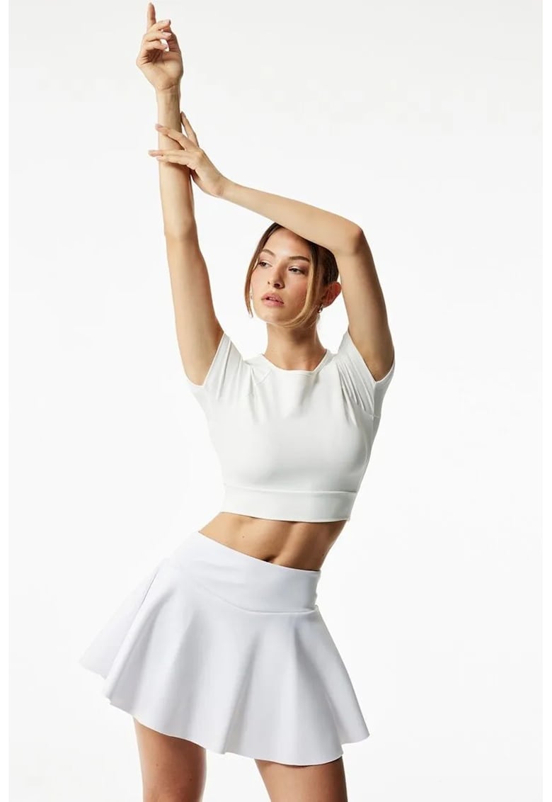 Tricou crop cu prindere la terminatie - Alb murdar