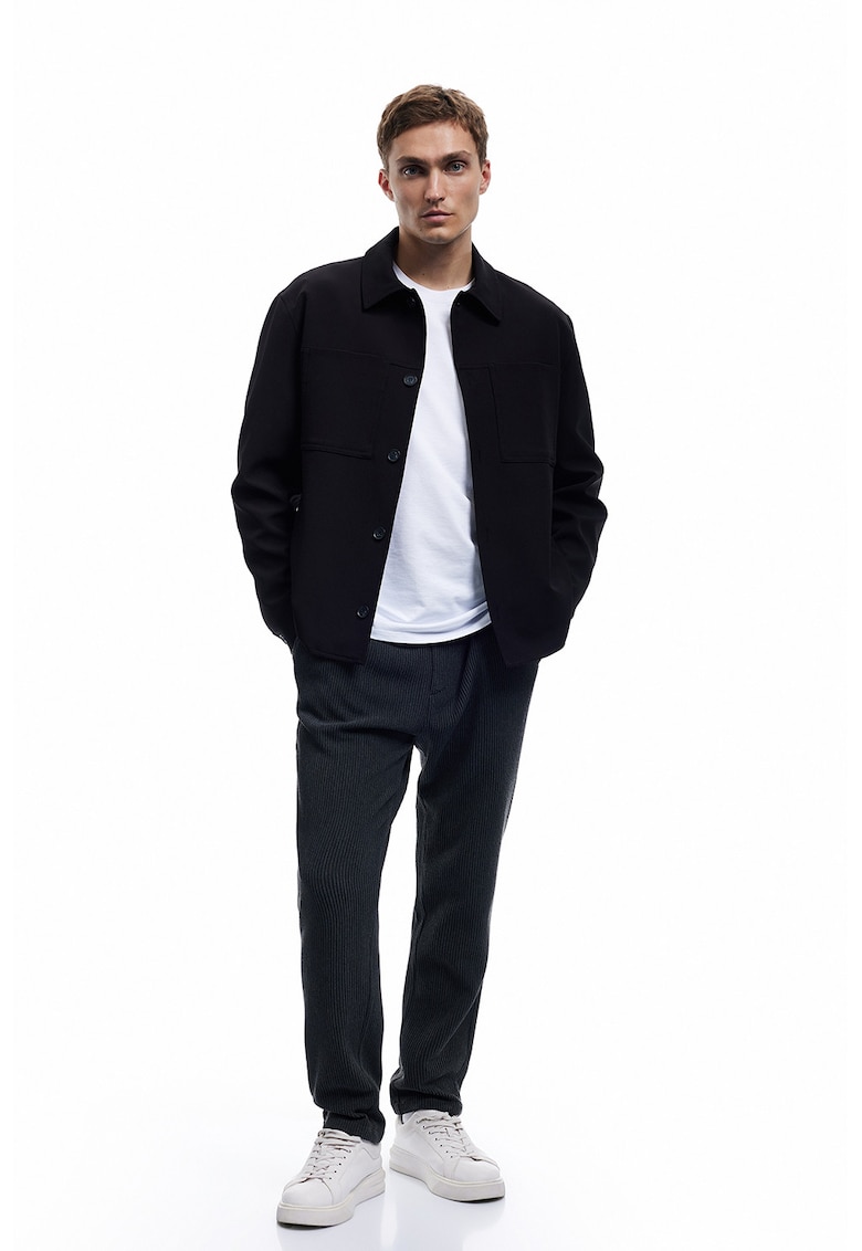 Pantaloni chino striati cu model uni - Gri antracit