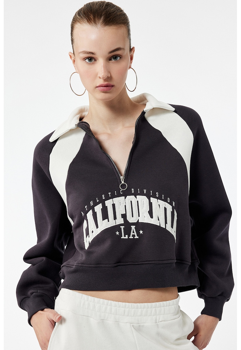 Bluza de trening crop cu fermoar scurt - Alb/Negru stins