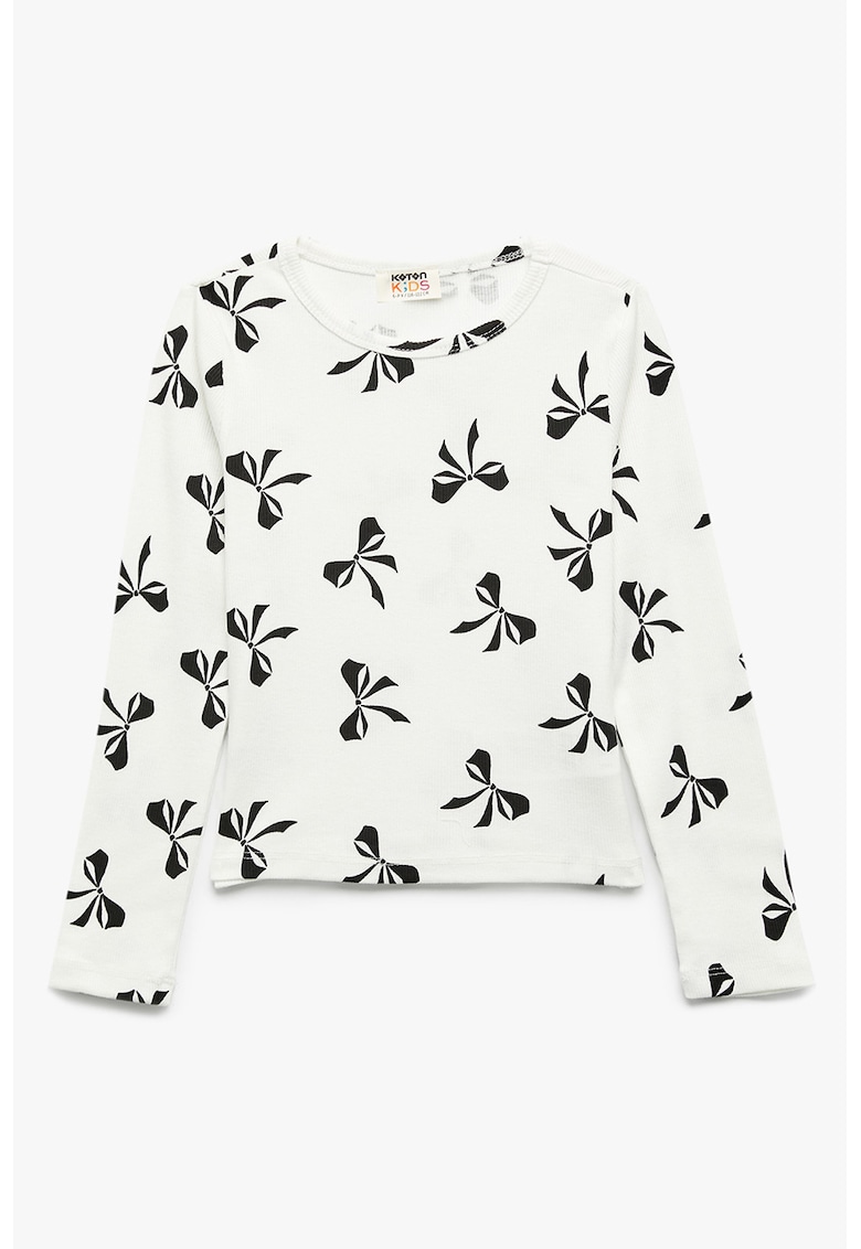 Bluza din amestec de bumbac cu model funda - Alb