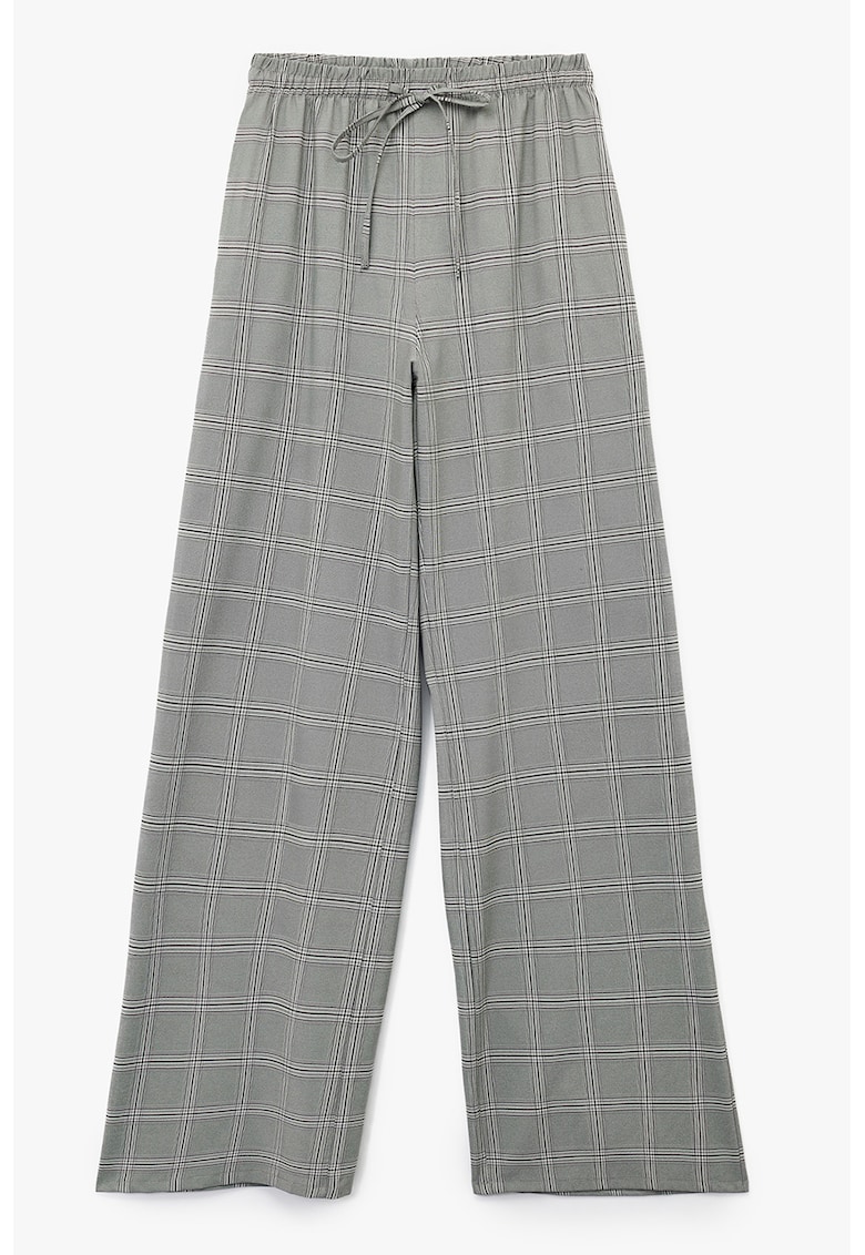Pantaloni cu croiala ampla si model in carouri - Gri deschis