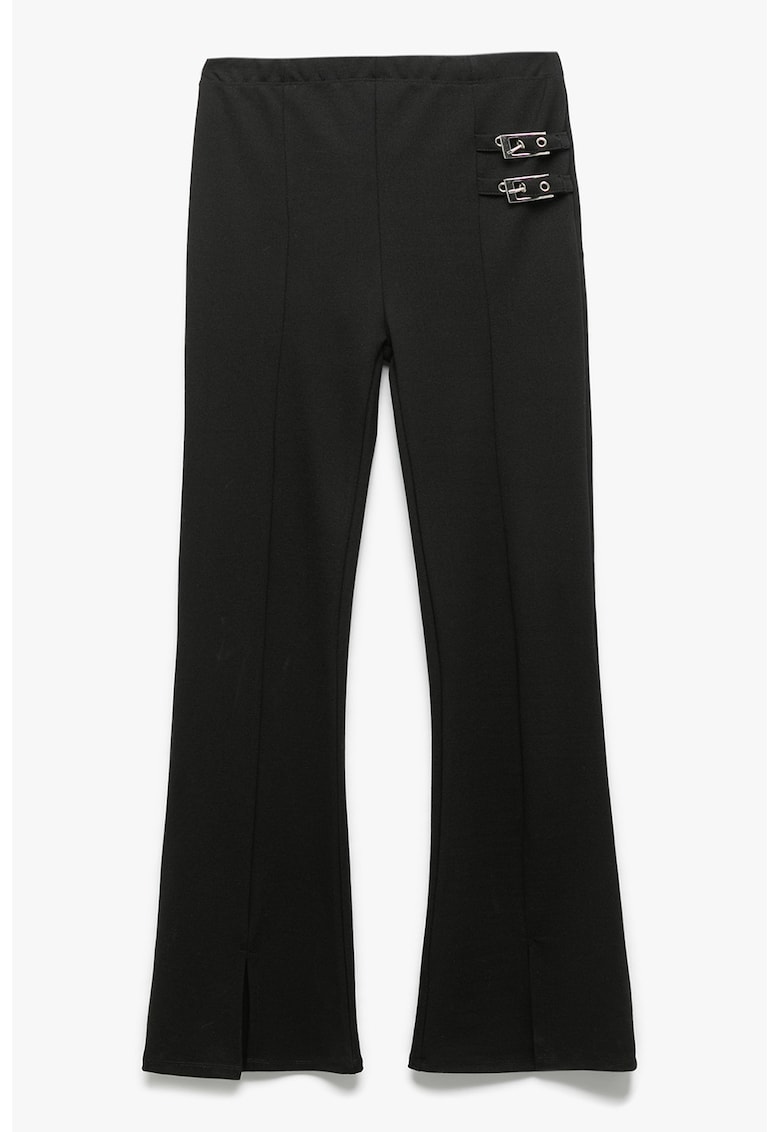 Pantaloni evazati cu catarame decorative - Negru