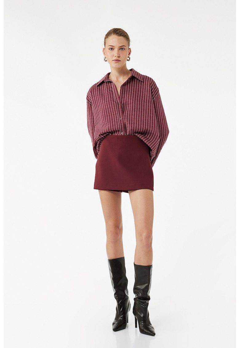 Fusta-pantalon uni cu fermoar - Visiniu