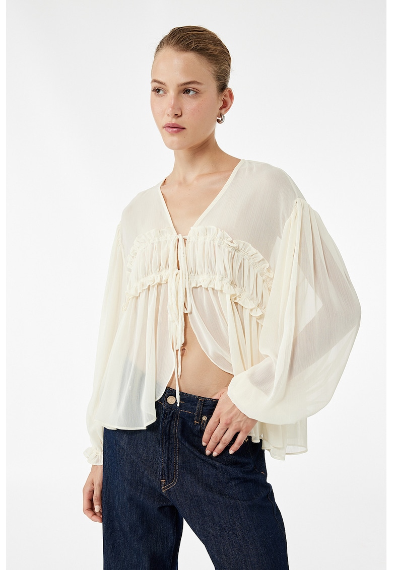 Bluza semitransparenta cu decolteu in V - Crem