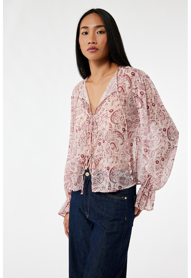 Bluza cu aspect semitransparent si model cu inchidere frontala - Piersica/Roz prafuit