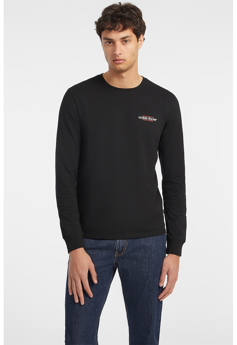 Bluza cu detaliu logo si maneci lungi - Negru