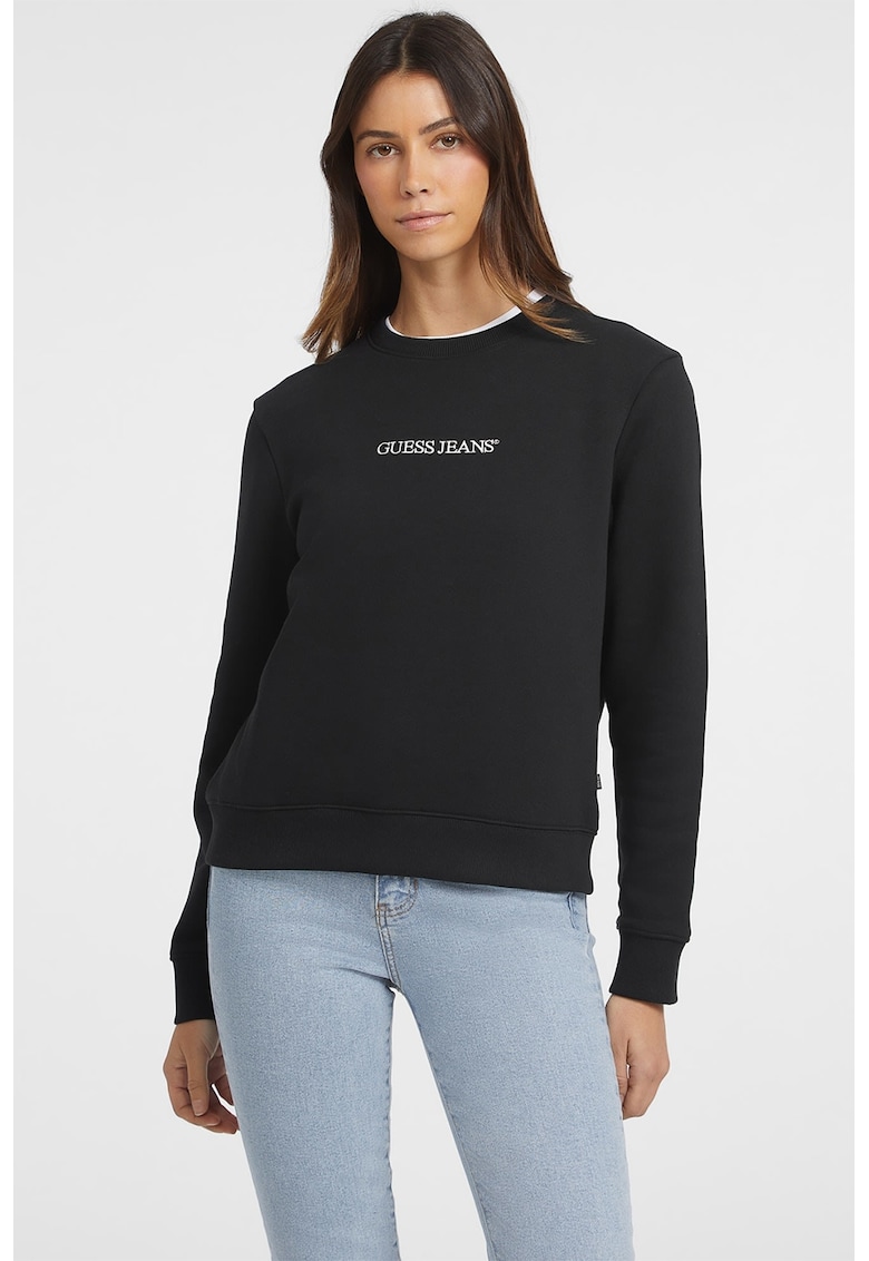Bluza de trening cu decolteu la baza gatului si logo - Negru