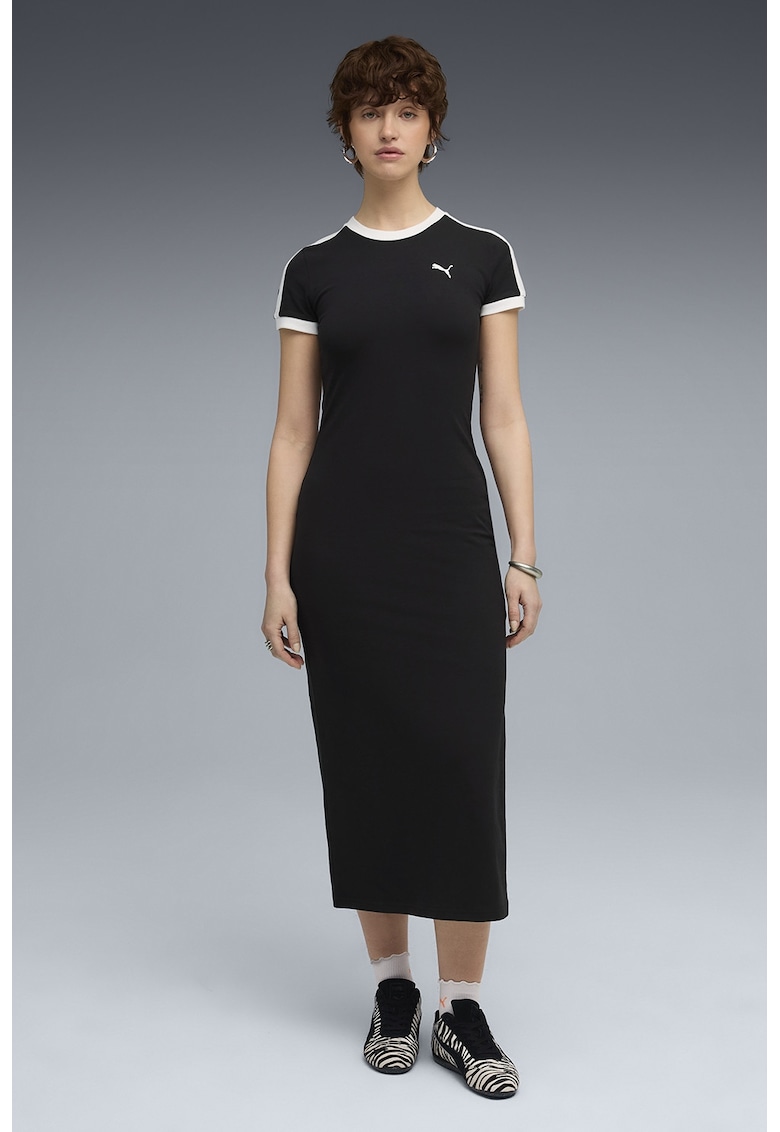 Rochie lunga din amestec de bumbac cu croiala cambrata - Alb/Negru