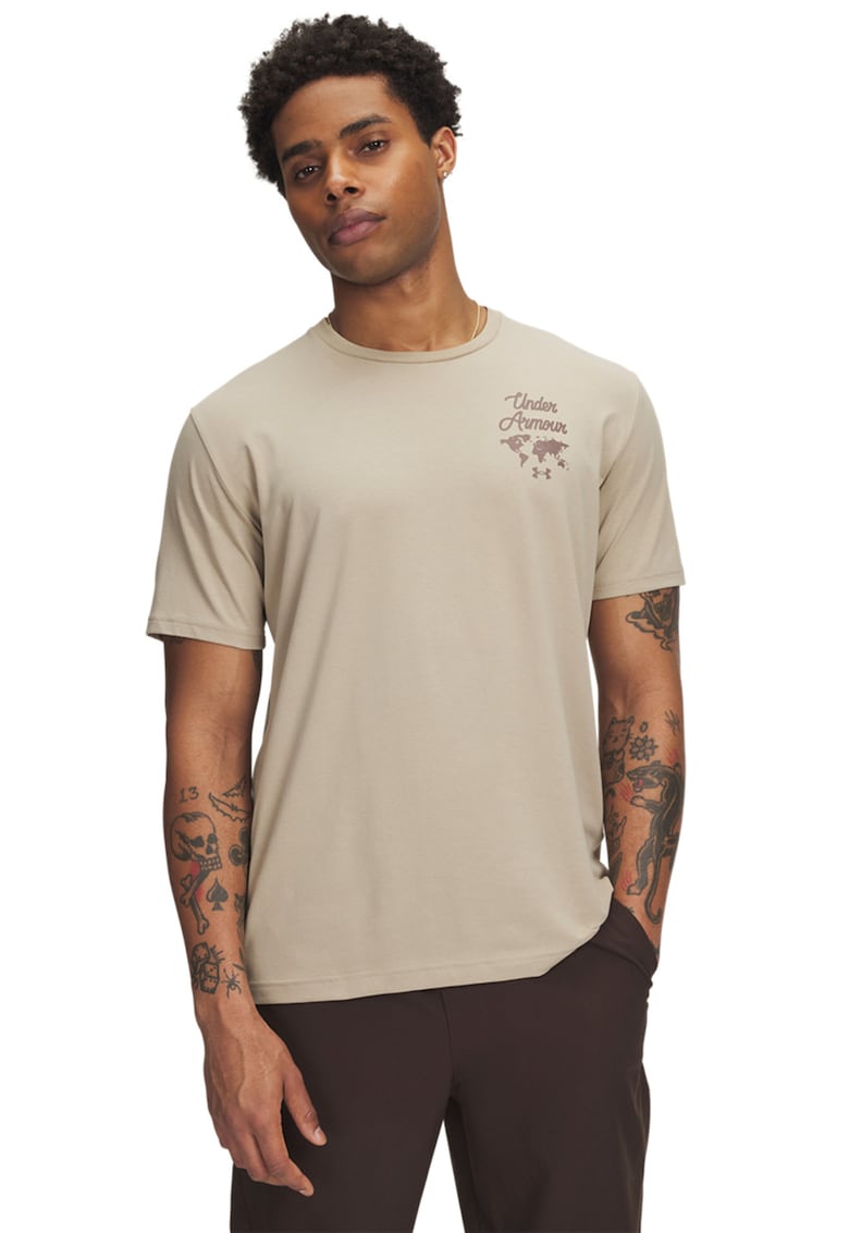 Tricou cu logo si imprimeu pe spate Sports - Bej