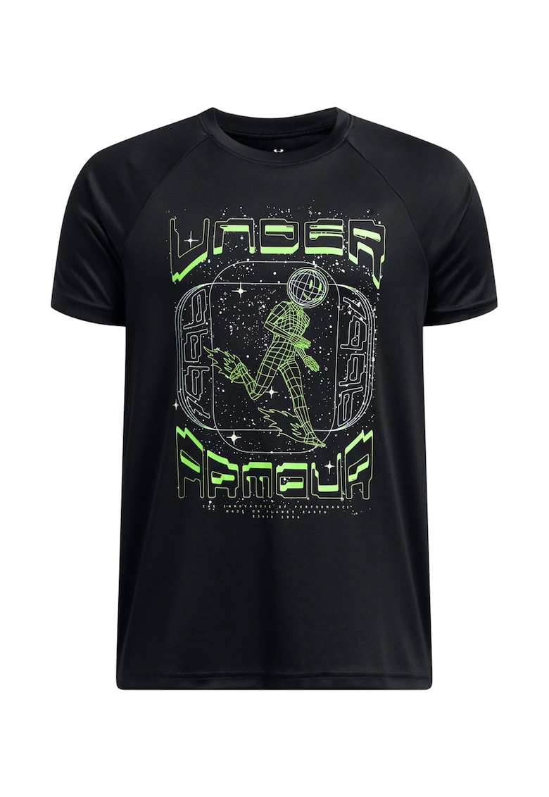 Tricou cu decolteu la baza gatului si imprimeu grafic - Verde/Negru