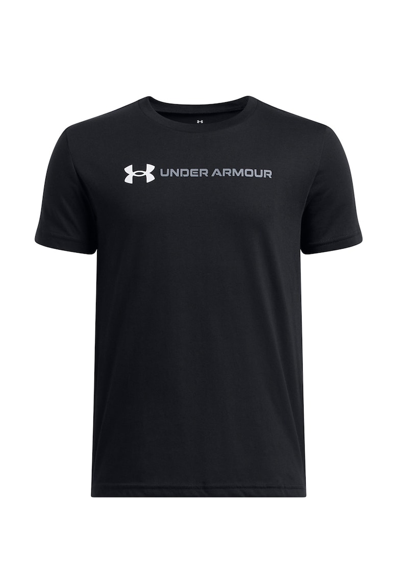 Tricou din amestec de bumbac cu imprimeu logo - Negru