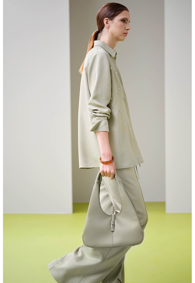 Pantaloni lungi cu croiala dreapta si model uni - Verde sparanghel