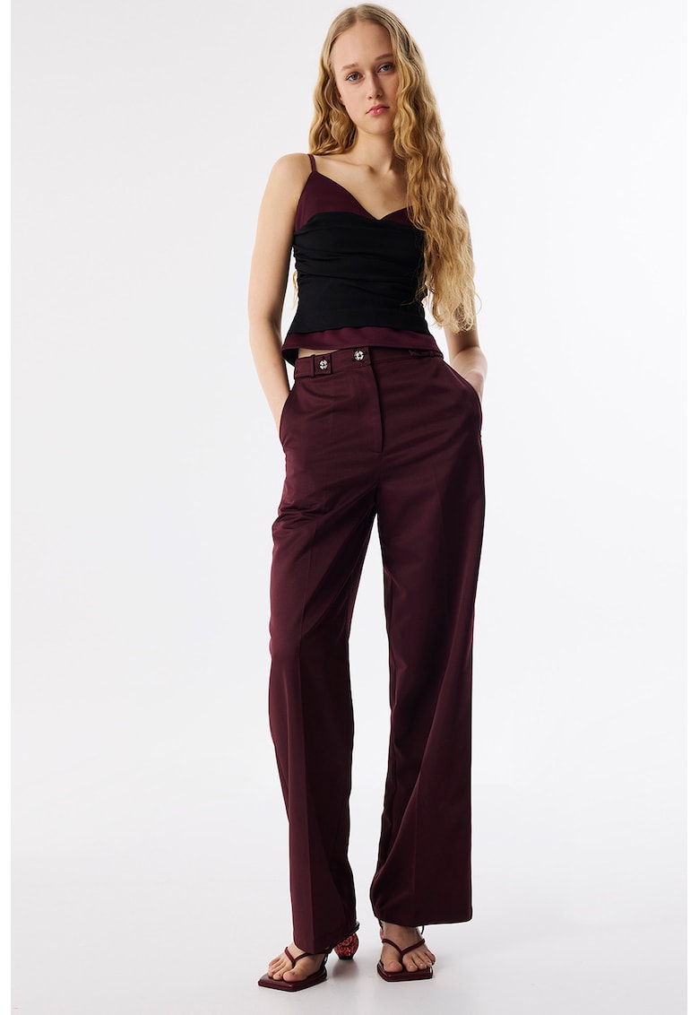 Pantaloni cu croiala ampla si talie inalta - Violet pruna