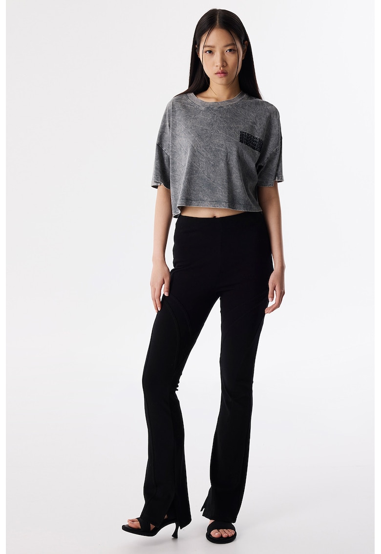 Pantaloni evazati din amestec de bumbac - Negru