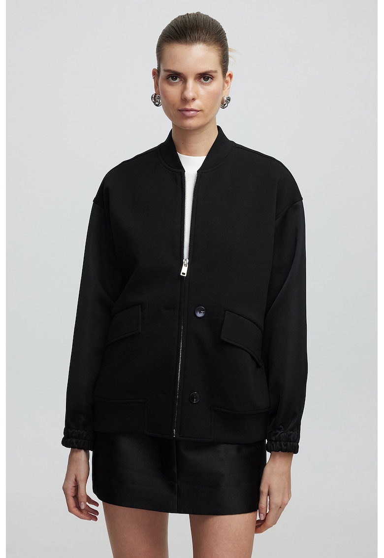 Jacheta bomber cu buzunare cu clapa - Negru