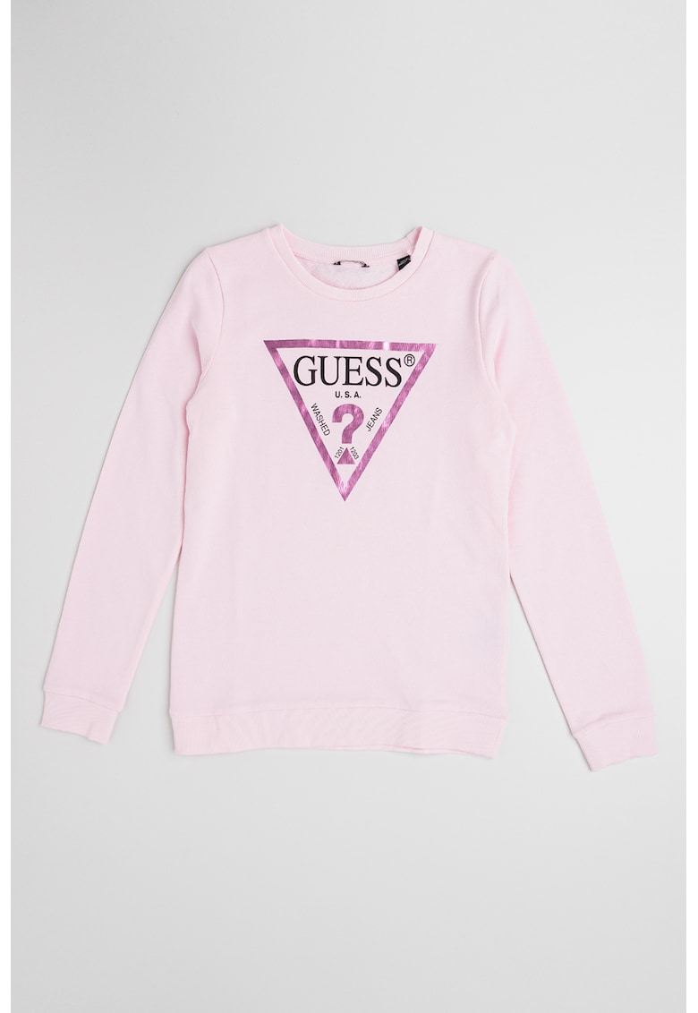 Bluza de trening cu decolteu la baza gatului si imprimeu logo - Roz
