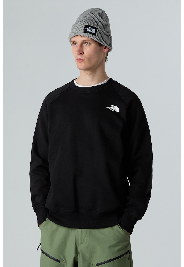 Bluza cu decolteu la baza gatului si imprimeu logo - Negru