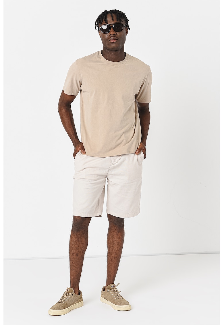 Pantaloni scurti din amestec de in cu snur in talie Mick - Crem
