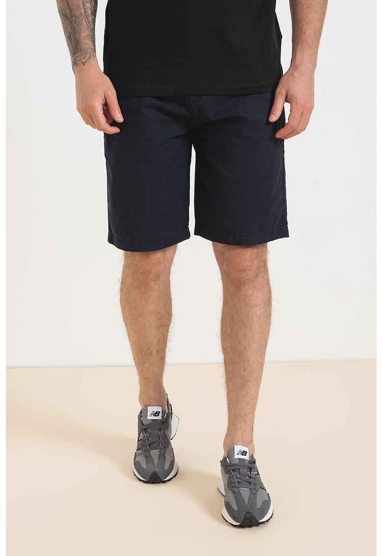 Pantaloni scurti din amestec de in cu snur in talie Mick - Bleumarin