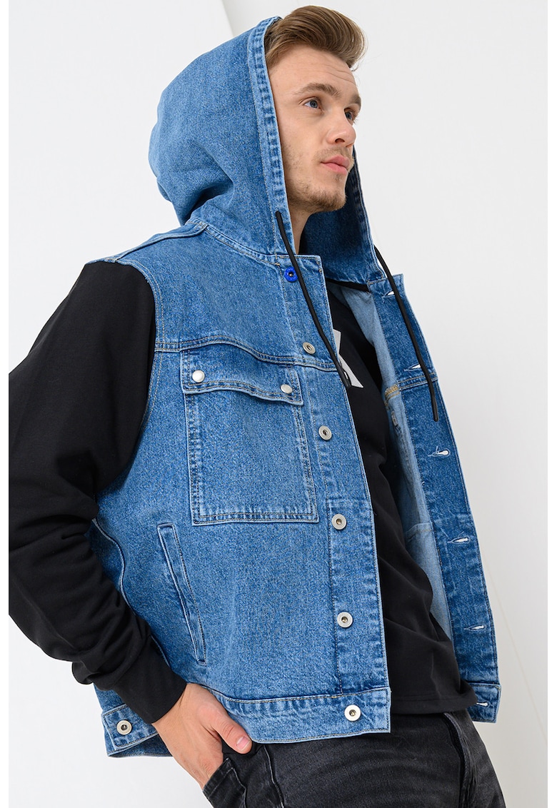 Jacheta de denim cu gluga 2in1 - Negru/Albastru