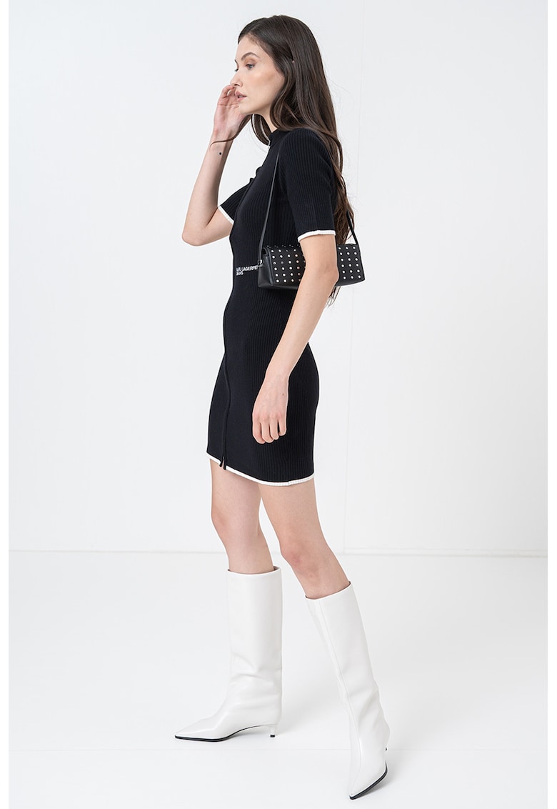Rochie scurta cu striatii si fermoar - Negru
