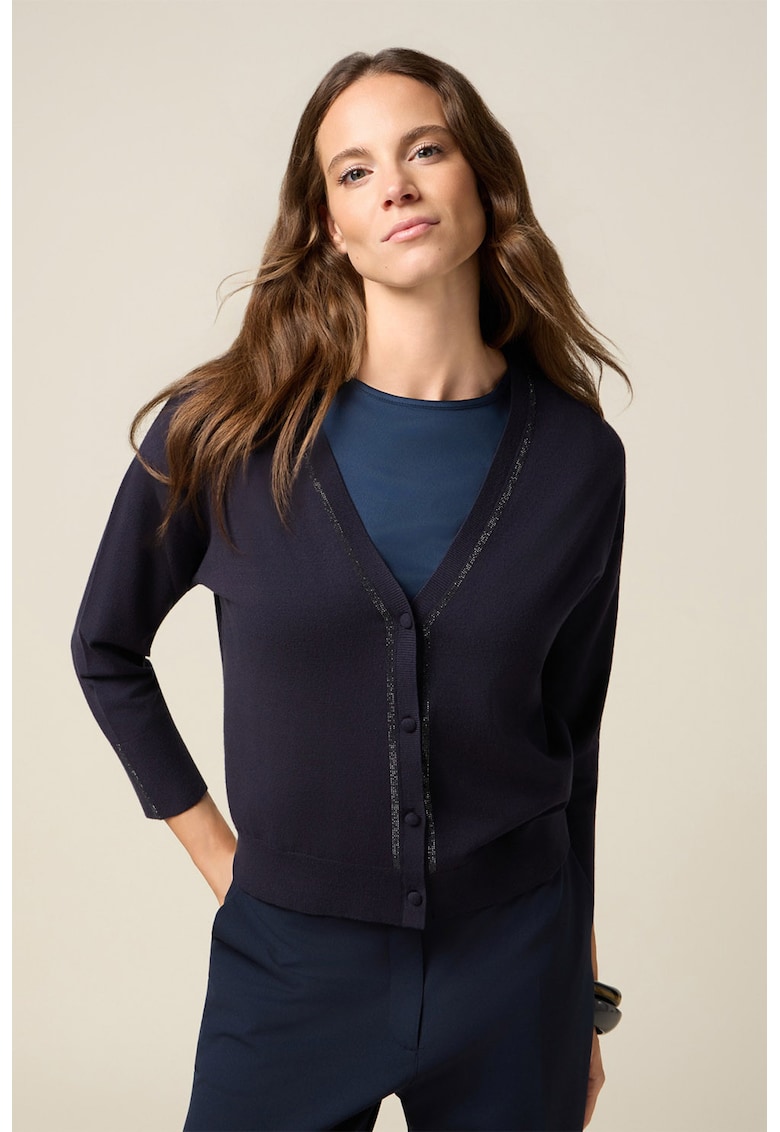 Cardigan cambrat cu decolteu in V - Albastru ultramarin