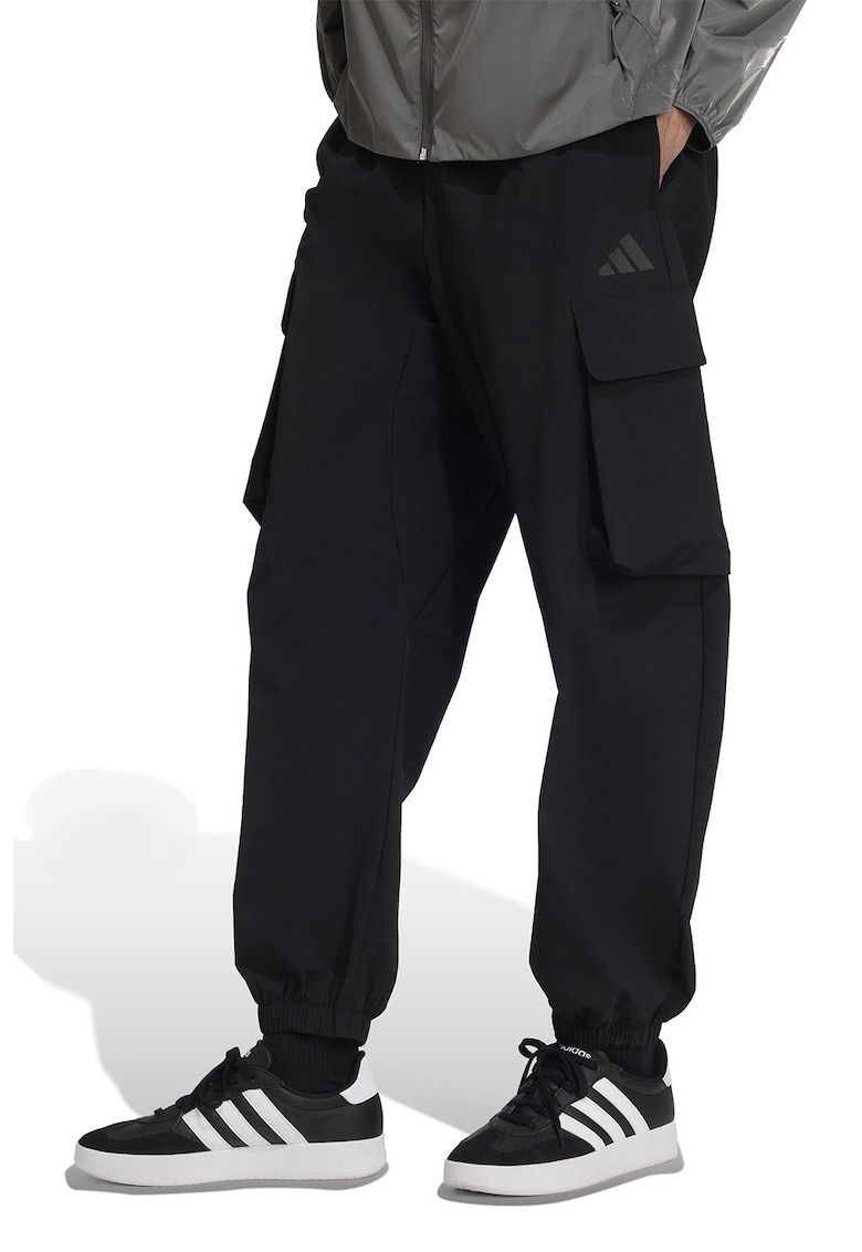 Pantaloni cargo cu talie ajustabila - Negru