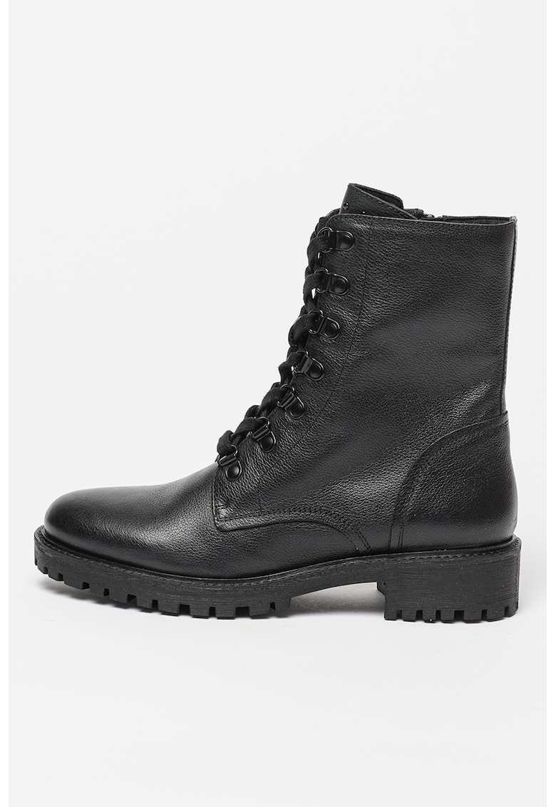 Ghete din piele cu aspect texturat - Negru