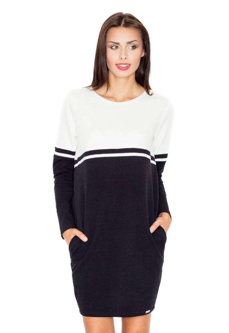 Rochie  bumbac - alb-negru - Alb