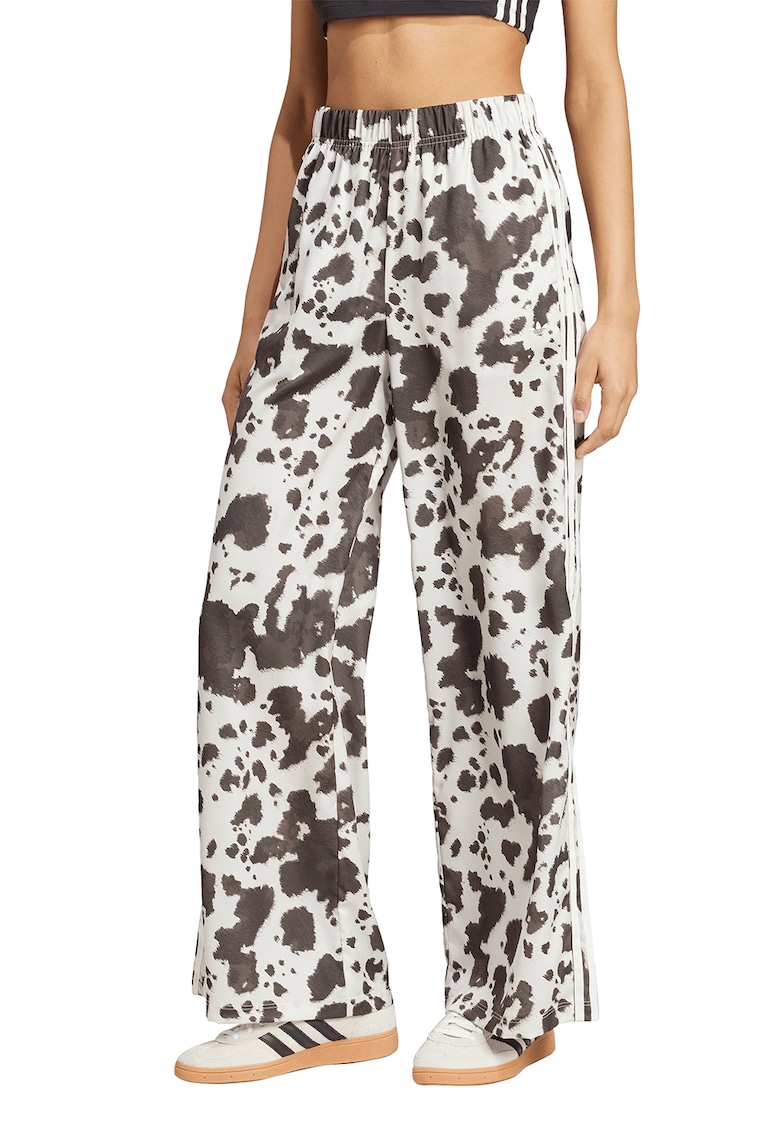 Pantaloni evazati cu model si talie inalta - Alb fildes/Maro