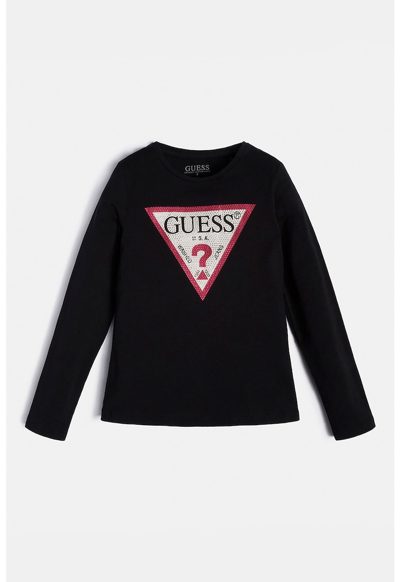 Bluza cu imprimeu logo si strasuri - Negru