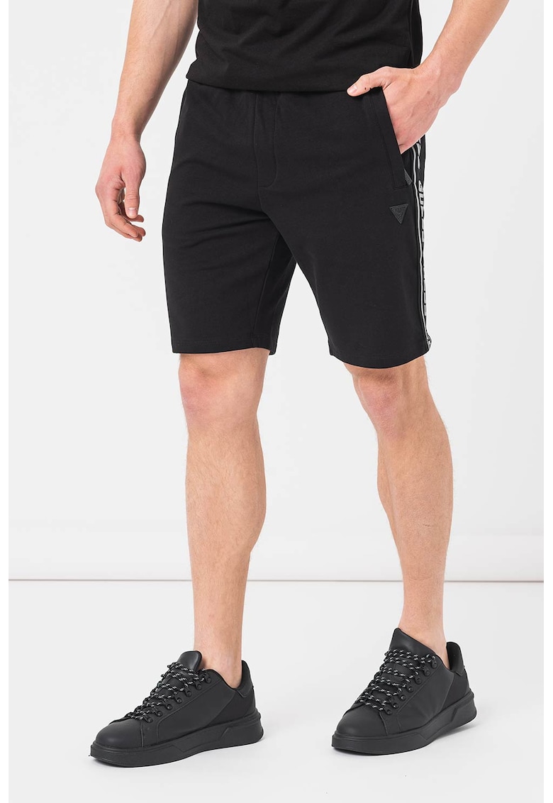 Pantaloni scurti cu benzi logo laterale pentru fitness - Negru