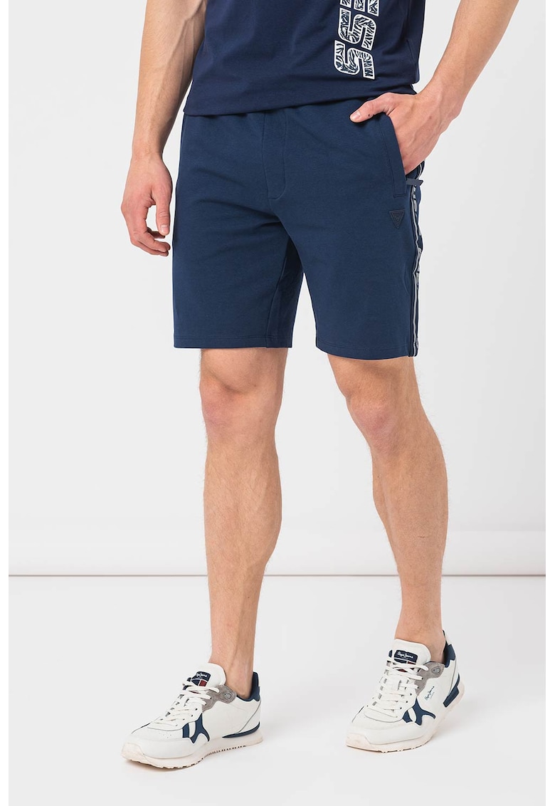 Pantaloni scurti cu benzi logo laterale pentru fitness - Bleumarin
