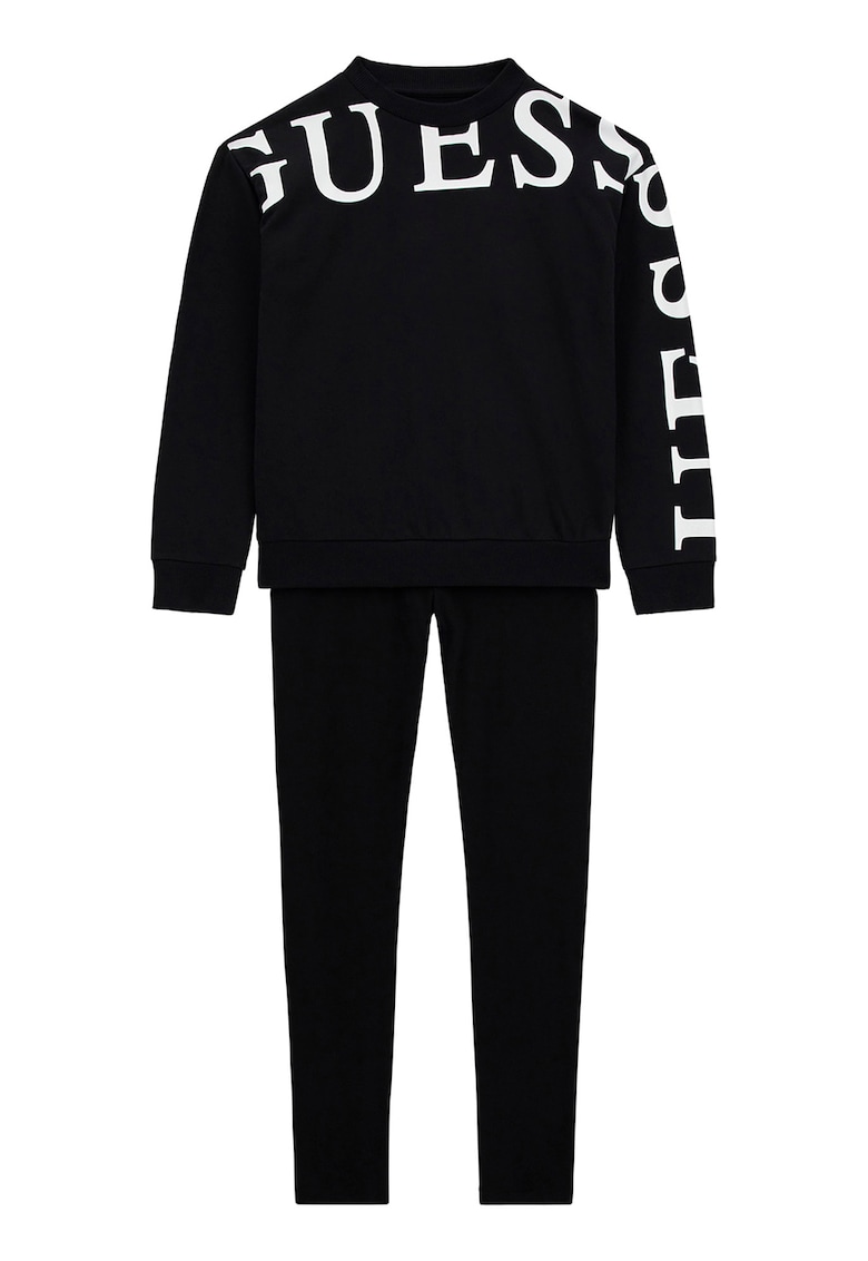 Set de bluza de trening si colanti cu imprimeu logo - Alb/Negru