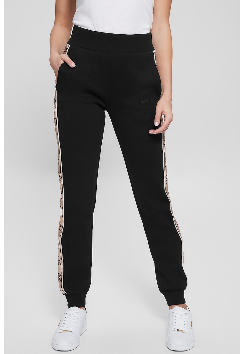 Pantaloni de trening cu croiala conica si segmente laterale cu logo - Negru