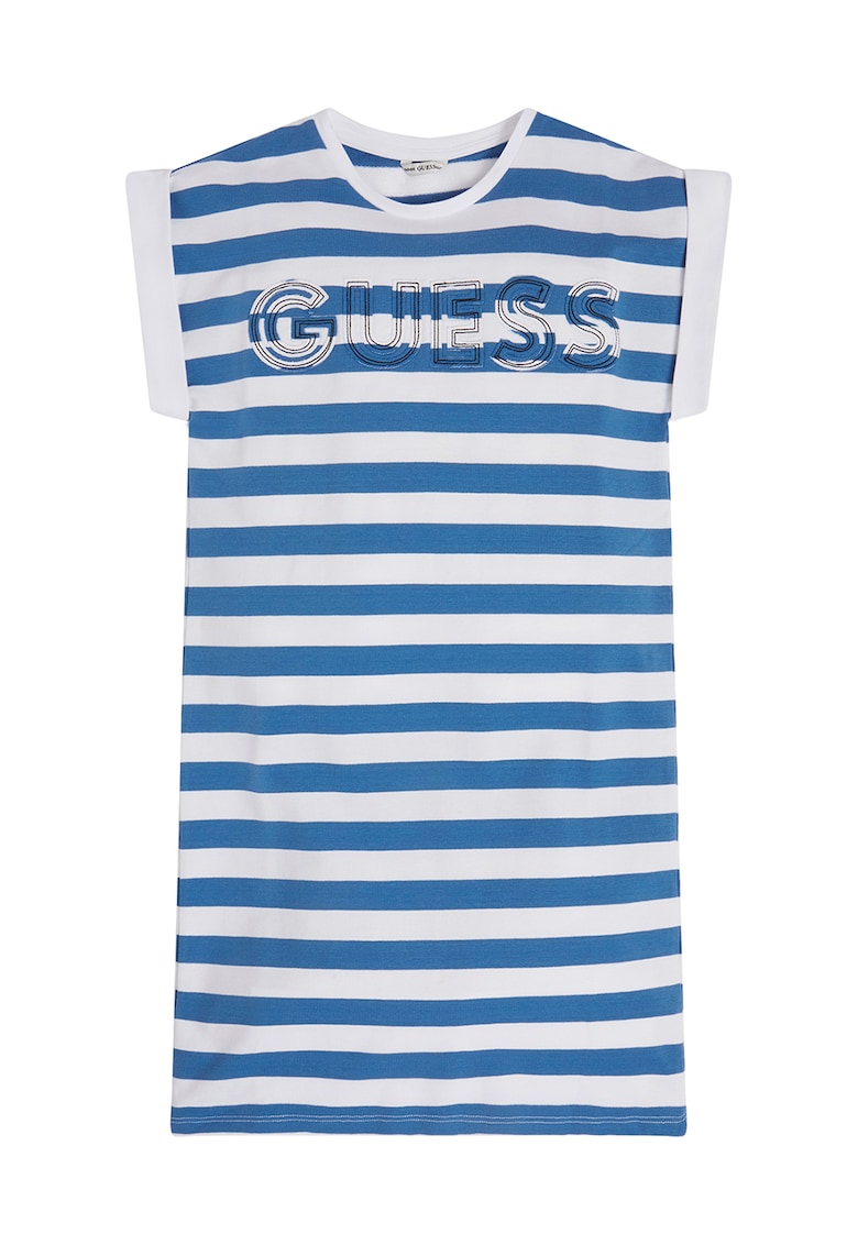 Rochie cu dungi si logo brodat - Alb/Albastru