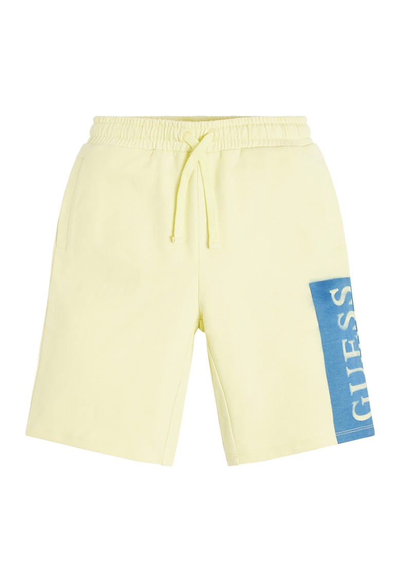 Pantaloni scurti cu logo si snur - Galben pai/Albastru
